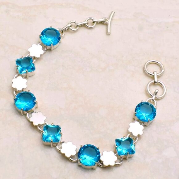 Blue Topaz Sterling Silver Bracelet Jewelry 14 Gms - Picture 1 of 1